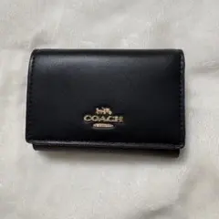 COACH マイクロウォレットシグネチャーキャンバス 三つ折り財布 ブラック