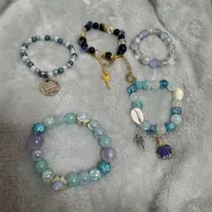 ビーズブレスレット 5点セット 青 水色
