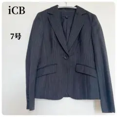 iCB 長袖レディースジャケット　グレー　ストライプ　ビジネス　ウール　7号