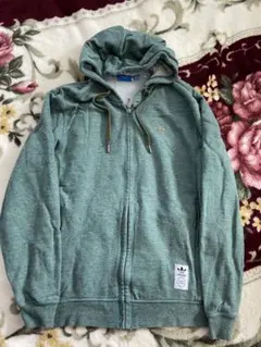 古着adidas フード付きジップアップパーカー 緑