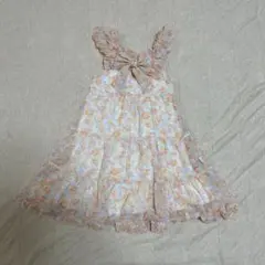 美品　メゾピアノ　120cm 花柄シフォンワンピース　リボン　ティアード