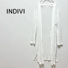 インディヴィ ロングカーディガン 白 長袖 ゆったり 透け感 羽織り 春夏