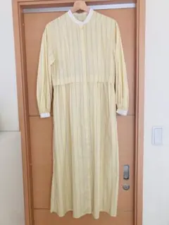 イエロー ストライプ 長袖 シャツワンピース