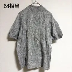 【訳あり】半袖ニット ケーブル編み グレー ハイネック 肩ジップ M相当