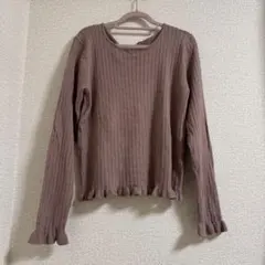 NICE CLAUP リボン付きピンクブラウン長袖トップス