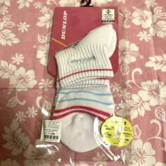 DUNLOP ストライプショート丈ソックス ホワイト
