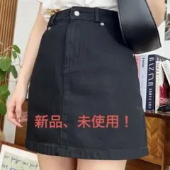 ブラック デニム ミニスカート 台形 韓国風 美脚 Lサイズ 新品