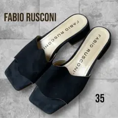 FABIO RUSCONI スエード ミュール スクエアトゥ ブラック 35のサムネイル