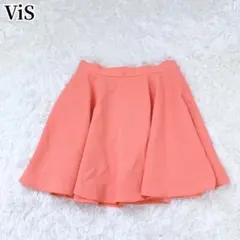 ビス ViS フレアスカート ミニ丈 サーモンピンク シンプル 大人かわいい