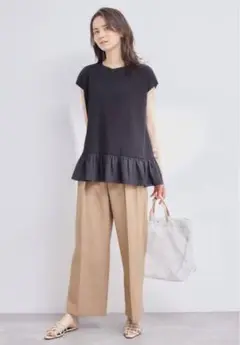 ロペ　ミラノリブ×デシンコンビフレンチスリーブブルオーバー
