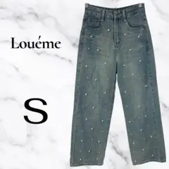 訳アリ【Loueme】パールビジューストレートデニムパンツ　ホック欠損　ブルーS