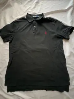 90s ポロラルフローレン 半袖ポロシャツ 刺繍ロゴ 黒 L
