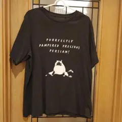猫プリント Tシャツ チャコールグレー