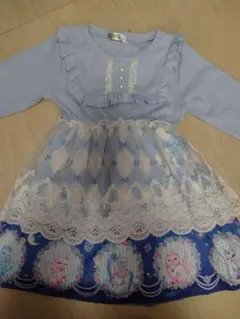 (シミ・毛玉) 120 青 水色 スカート 長袖 ワンピース ユニコーン ドレス