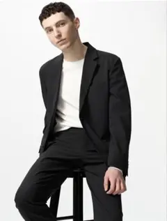 美品 ユニクロ 感動ジャケット ウールライク ブラック M