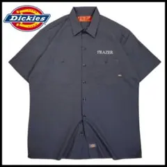 L/美品 古着 Dickies ディッキーズ 半袖ワークシャツ 企業ロゴ刺繍のサムネイル