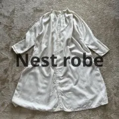 Nest robe ネストローブ　フリルネック　ワンピース　白　リネン　麻