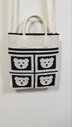 クマデザイン編み込みショルダーバッグ