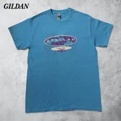 GILDAN ロゴプリント フェード Tシャツ M 水色 古着 プリント 半袖