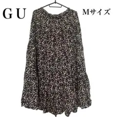 GU ジーユー 花柄 ティアードロングスカート ブラウン Mサイズ レーヨン