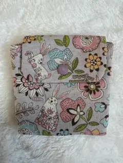 ハンドメイド 北欧風 花柄うさぎ ミニ財布 小銭入れ カードケース コンパクト