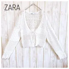 ザラ レース編みニットカーディガン ショート丈 カジュアル フェミニン M