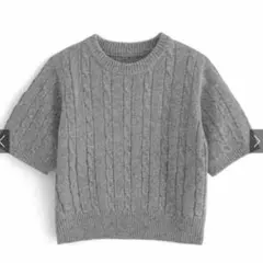 ケーブル編み半袖ニットトップス[gn135] グレー