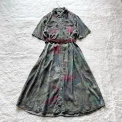 デシグアル フレアシャツ ワンピース ボタニカル 半袖 42 大きいサイズ