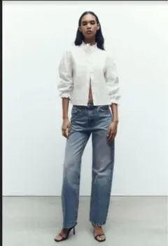 【ZARA】2023 カットワーク刺繍入り　シャツブラウス　白