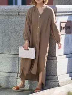 リネン100% ロングワンピース