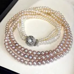 本真珠 ベビーパール グラデーション 3連 ネックレス SILVER刻印