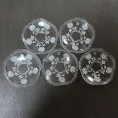 【未使用品】HOYA クリスタルガラス バラ模様 ガラス皿5枚セット
