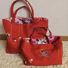 一点物 アイヌ刺繍入り ハンドメイド トートバッグセット シマフクロウ 着物生地