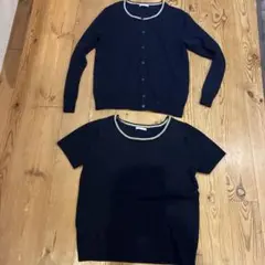ネイビー ニット カーディガン Tシャツ セット