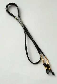ハンドメイド レザー風メガネストラップ/ブラック