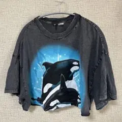 H&M シャチ　クロップド　Tシャツ 切りっぱなしデザイン