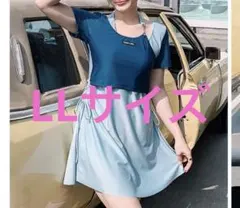 【新品未使用】LL ワンピース水着 ジム 定価7,980円 レイヤード風のサムネイル