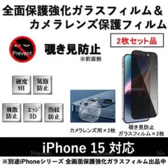 iPhone15覗き見防止全面保護フィルム&カメラレンズ用透明フィルムセット2式