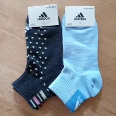 アディダス　靴下　22〜24cm　2点セット　くるぶし丈　ダークグレー　ブルー