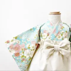 L 花あかり　水色×アイボリー　桜柄 mocomocopowan ベビー袴