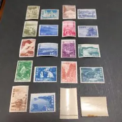 銭単位切手 (美品) 1952年 円単位立山航空 銘版付き5種 みほん品