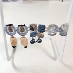 ちーずさん ハンドメイドイヤリング 3点セット ナチュラル系 刺繍 ビーズ