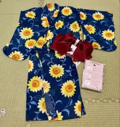 子供の浴衣 150cm セパレート向日葵柄 作り帯 着付けセット