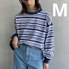 DANTON/ダントン]スウェットライク ワンポイントロゴボーダーTシャツM