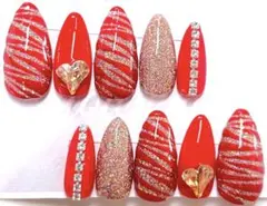 【現品サイズ】ネイルチップ ゼブラ柄ネイル ギャル ラメ ハート チェーン