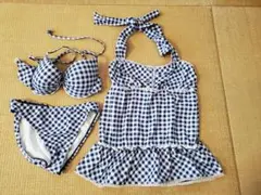 セパレート　水着　M　11号　チェック　ブルー　青　体型カバー　レディース
