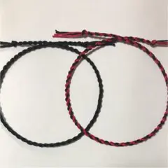 ハンドメイドミサンガ2本セット　アンクレット　ブラック　BK×レッド