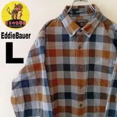 USA古着 EddieBauer　ネルシャツL　ネイビーグレー　チェック