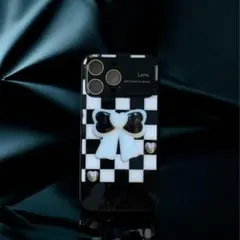 iPhone14promax チェック柄 グラフィック ケース レンズフルカバー