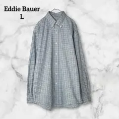 【美品】エディーバウアー　長袖 ボタンダウン チェックシャツ　L　 白タグ　90